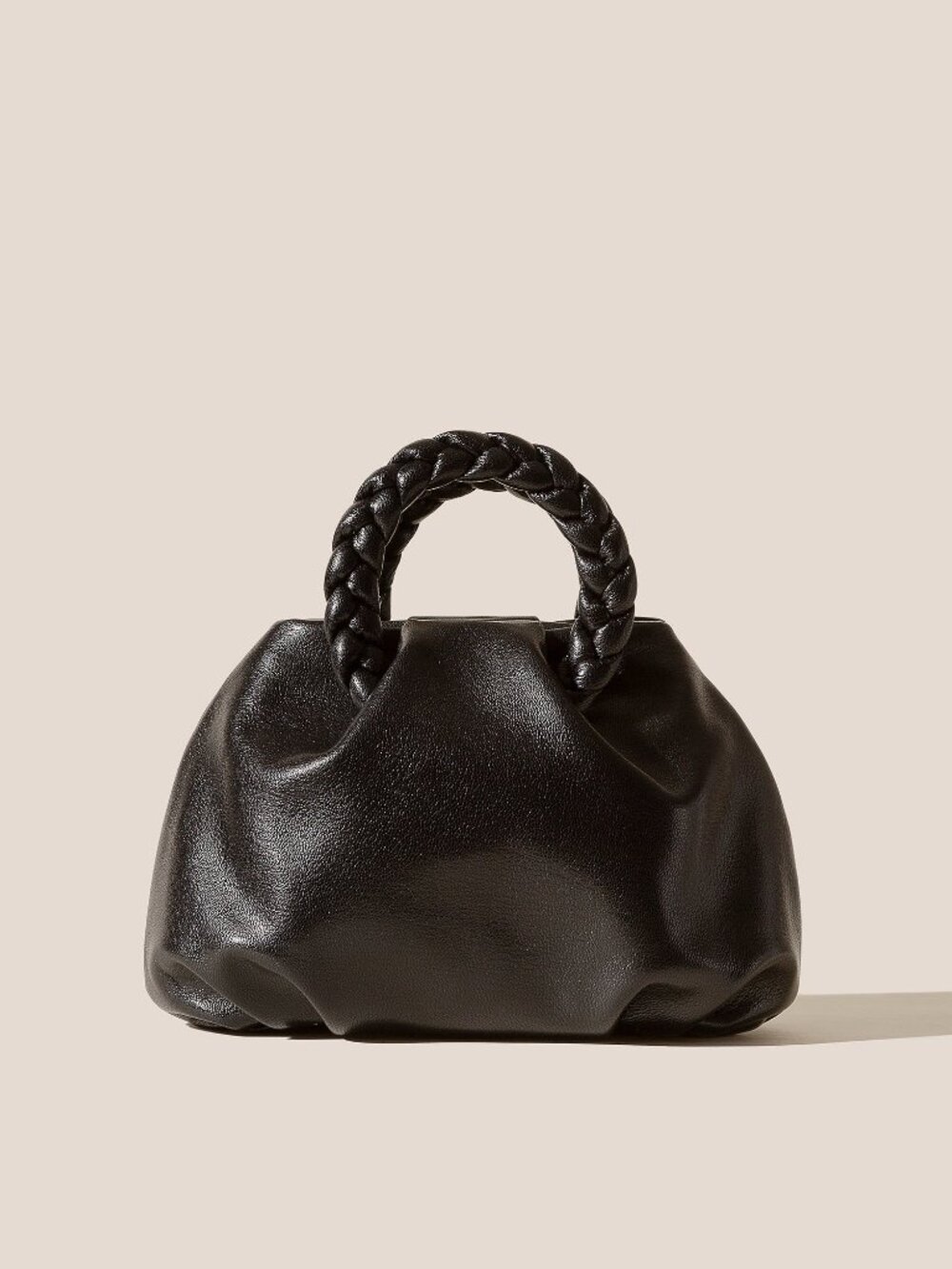 HEREU Bombon Tumbled Shiny Top-Handle Bag, Black